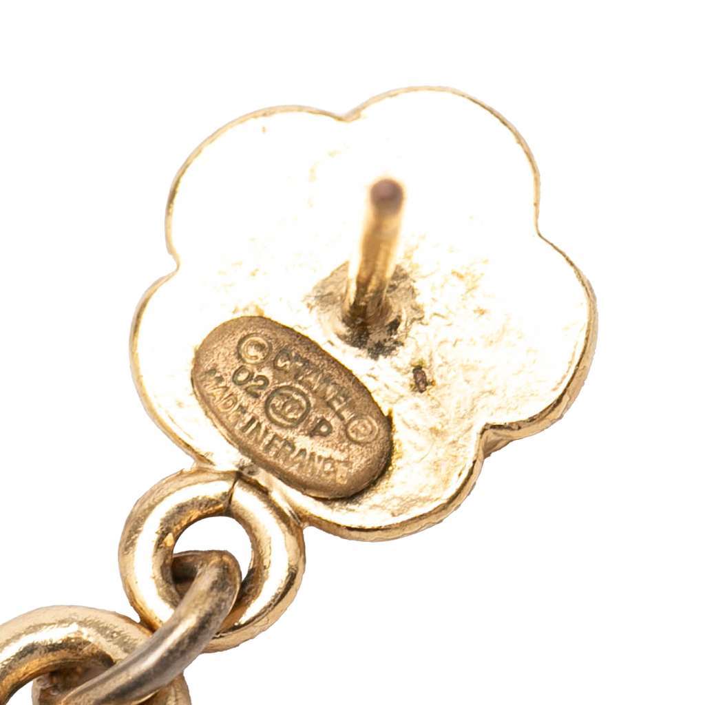 Chanel CC Gold Plated Heart Dangling Push Back Earrings Gold Metal Very good condition - Inside View