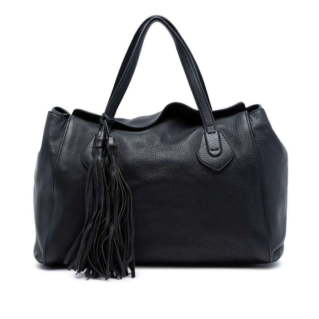 Gucci Pebbled Leather Lady Tassel Tote Black Leather Very good condition - Front View