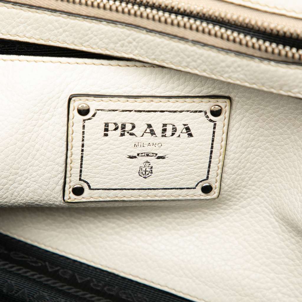 Prada Vitello Daino Front Pocket Open Convertible Tote White Leather Very good condition - Box View