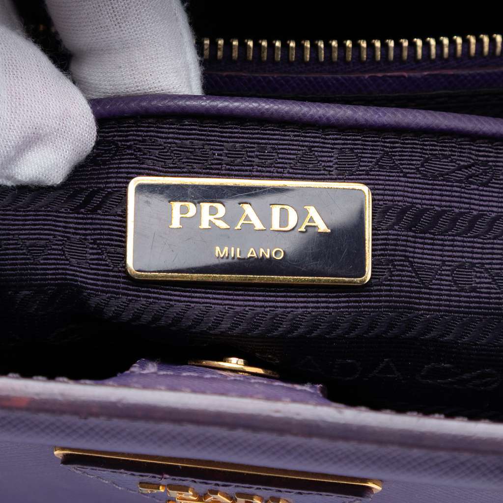 Prada Saffiano Lux Parabole Satchel Purple Leather Very good condition - Box View