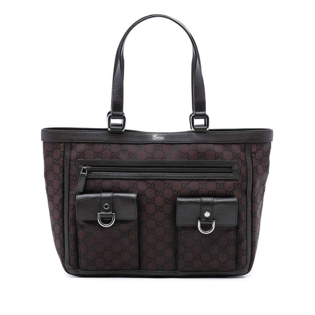 Gucci GG Nylon Abbey D Ring Pocket Tote Brown Very good - Front View