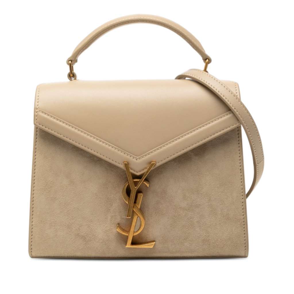 Saint Laurent Mini Suede and Calfskin Cassandra Top Handle Bag Beige Leather Very good condition - Front View