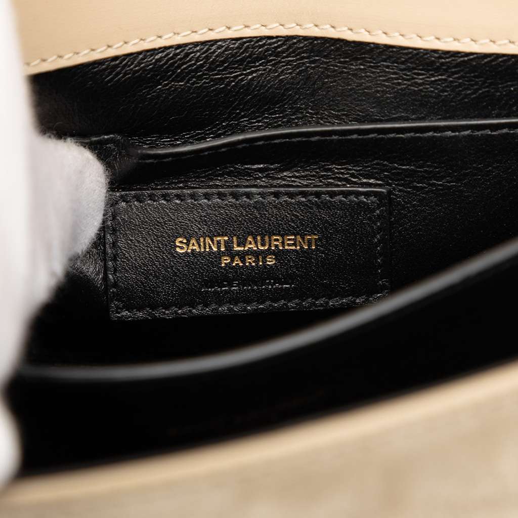 Saint Laurent Mini Suede and Calfskin Cassandra Top Handle Bag Beige Leather Very good condition - Box View