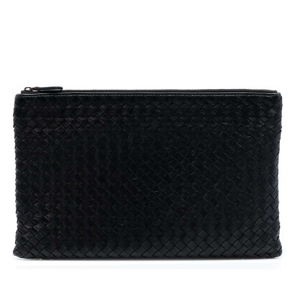 Bottega Veneta Nappa Intrecciato Clutch Black Leather Very good condition - Front View