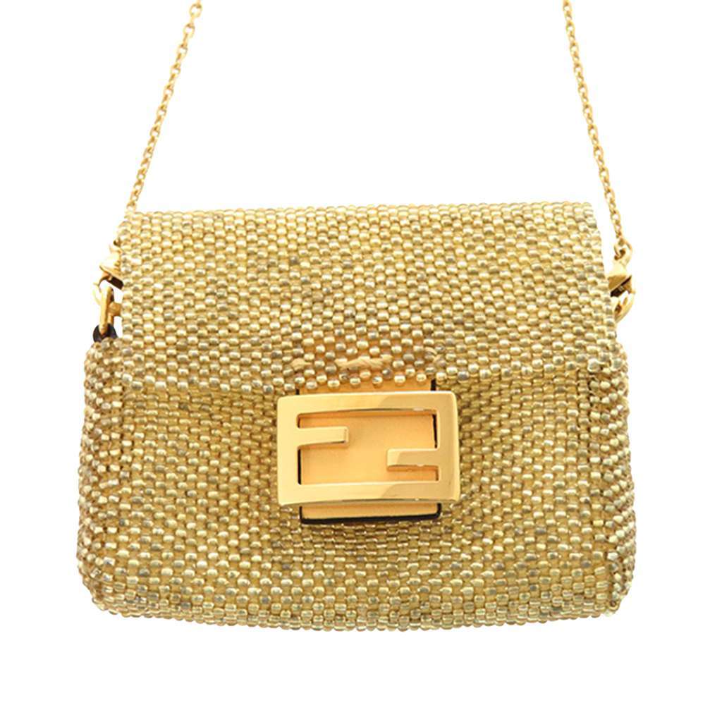 Fendi Pico Beaded Baguette AirPods Case Crossbody Gold Very good condition - Back View