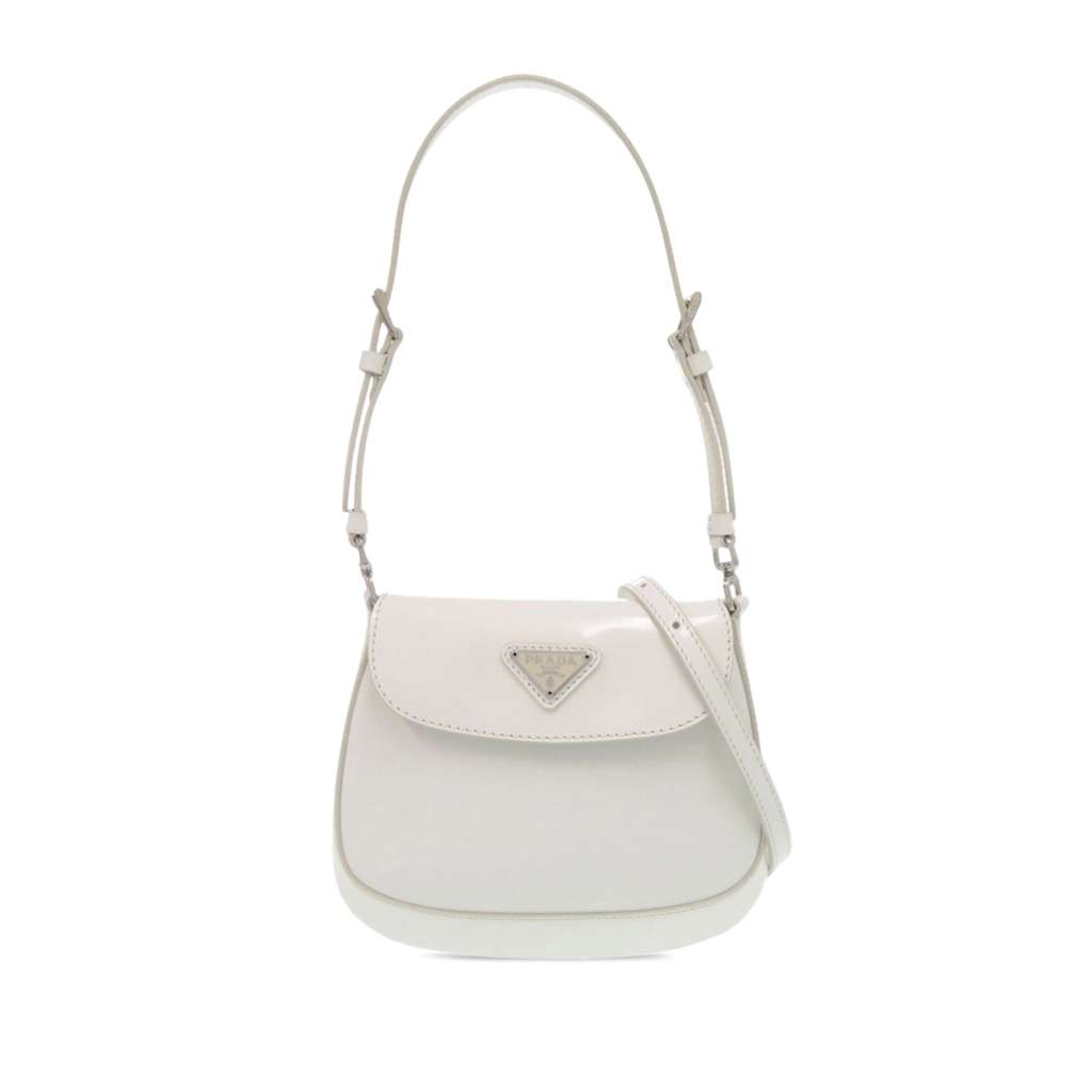 Prada Mini Brushed Leather Cleo Bag White Leather Never worn - Front View