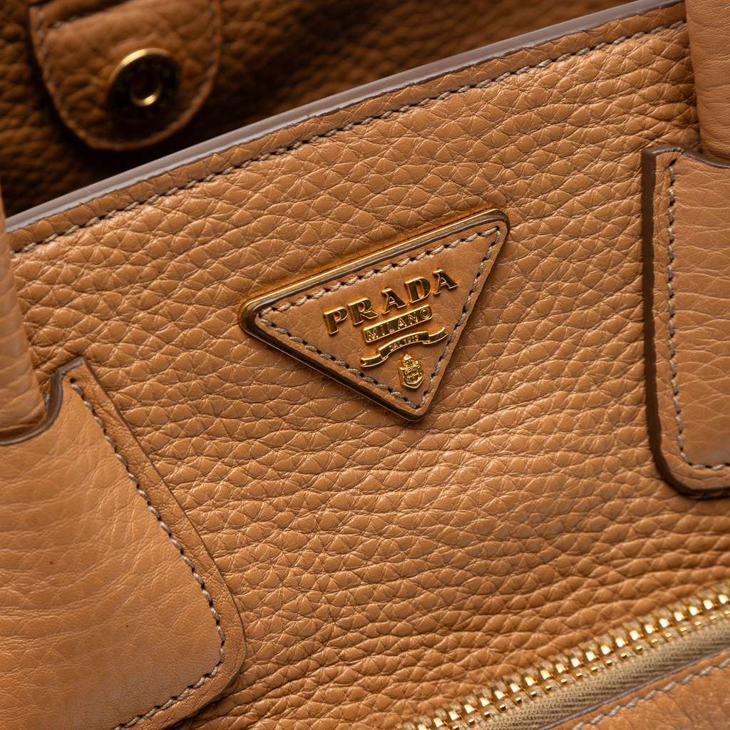 Prada Vitello Daino Front Pocket Open Convertible Tote Beige Leather Very good condition - Box View