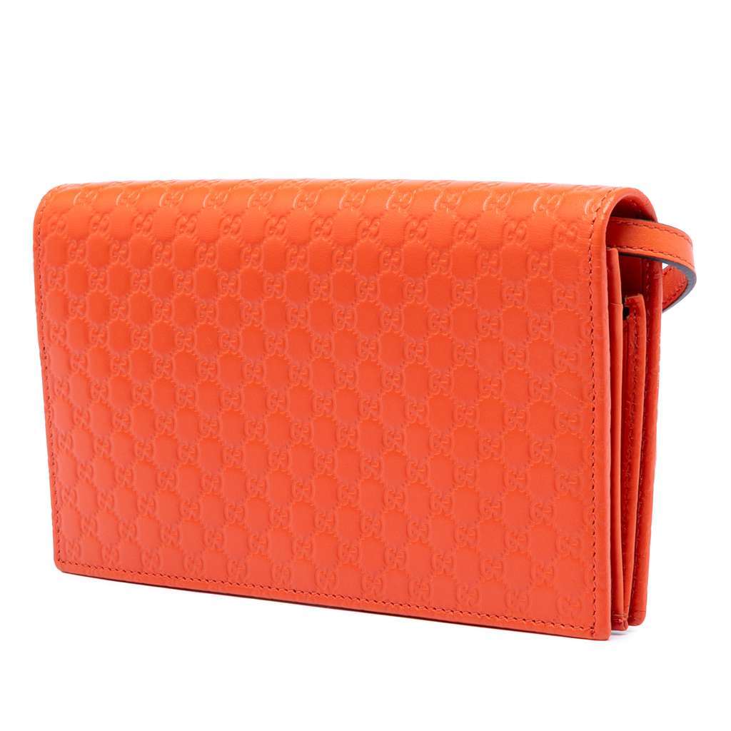 Gucci Microguccissima Wallet on Strap Orange Leather Very good condition - Back View