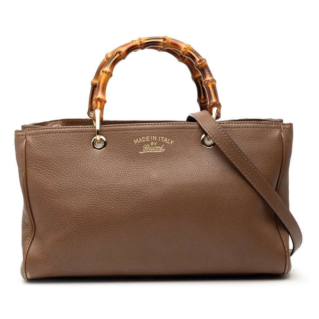 Gucci Medium Calfskin Bamboo Shopper Satchel Brown Leather Very good condition - Front View