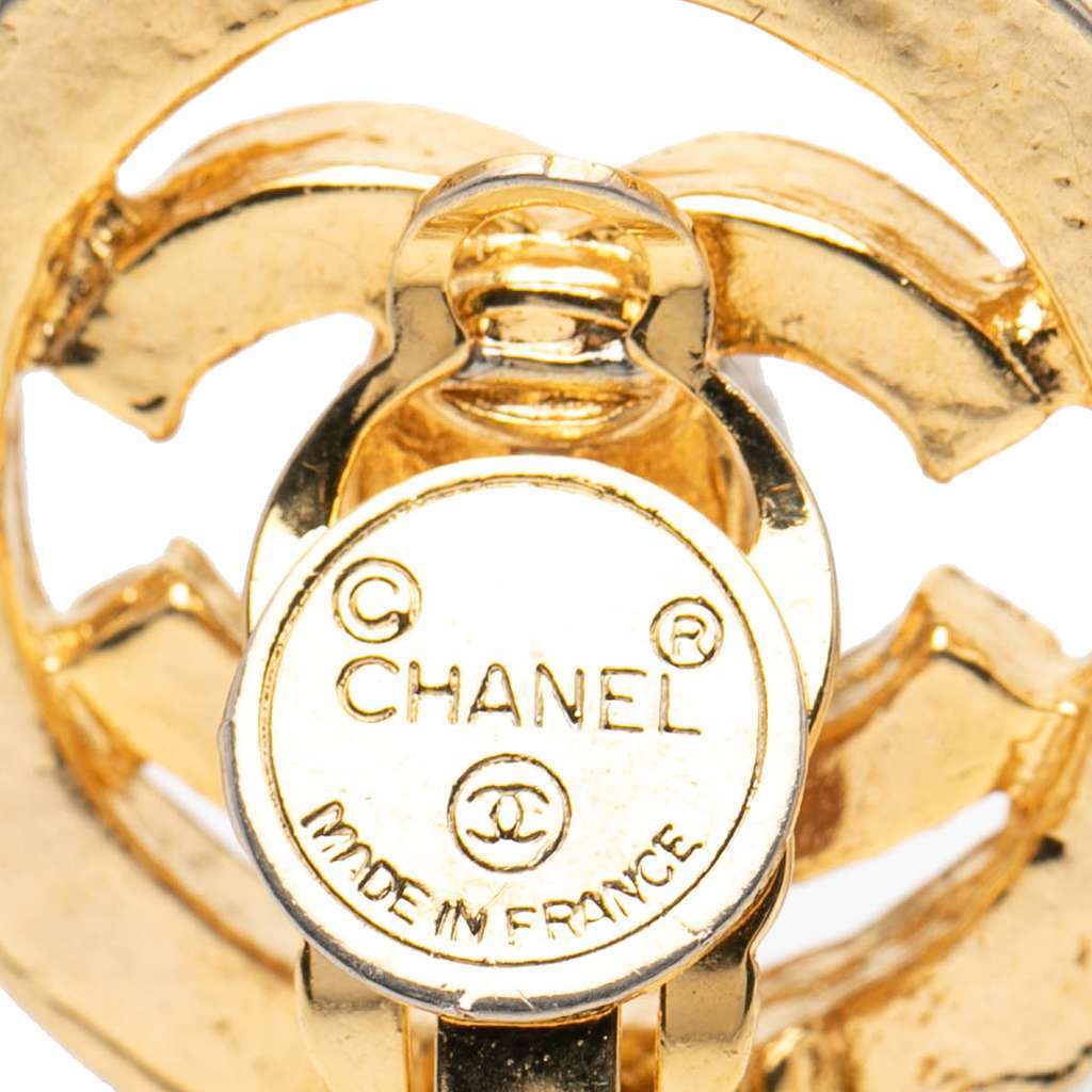 Chanel CC Gold Plated Rhinestone Round Clip On Earrings Gold Metal Very good - Inside View