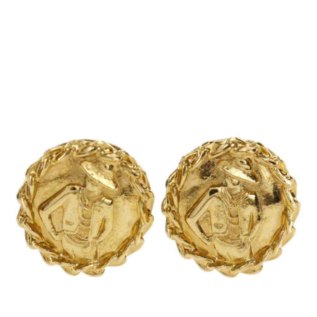 Chanel Gold Plated Mademoiselle Clip On Earrings Gold Metal Very good condition - Front View