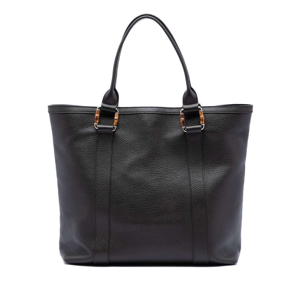 Gucci Grained Calfskin Bamboo Shopper Tote Brown Leather Very good condition - Front View