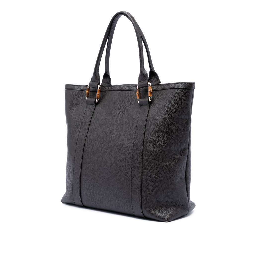 Gucci Grained Calfskin Bamboo Shopper Tote Brown Leather Very good condition - Back View