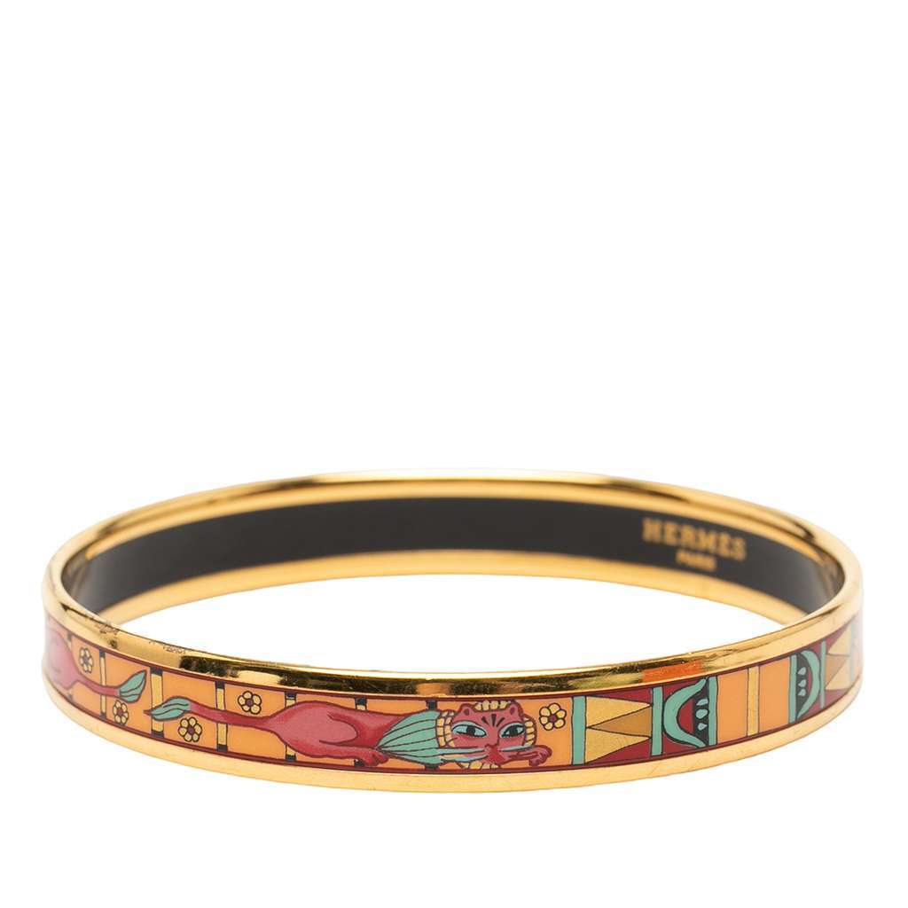 Hermès Narrow Animal Motif Enamel Bangle 62 Gold Very good condition - Back View