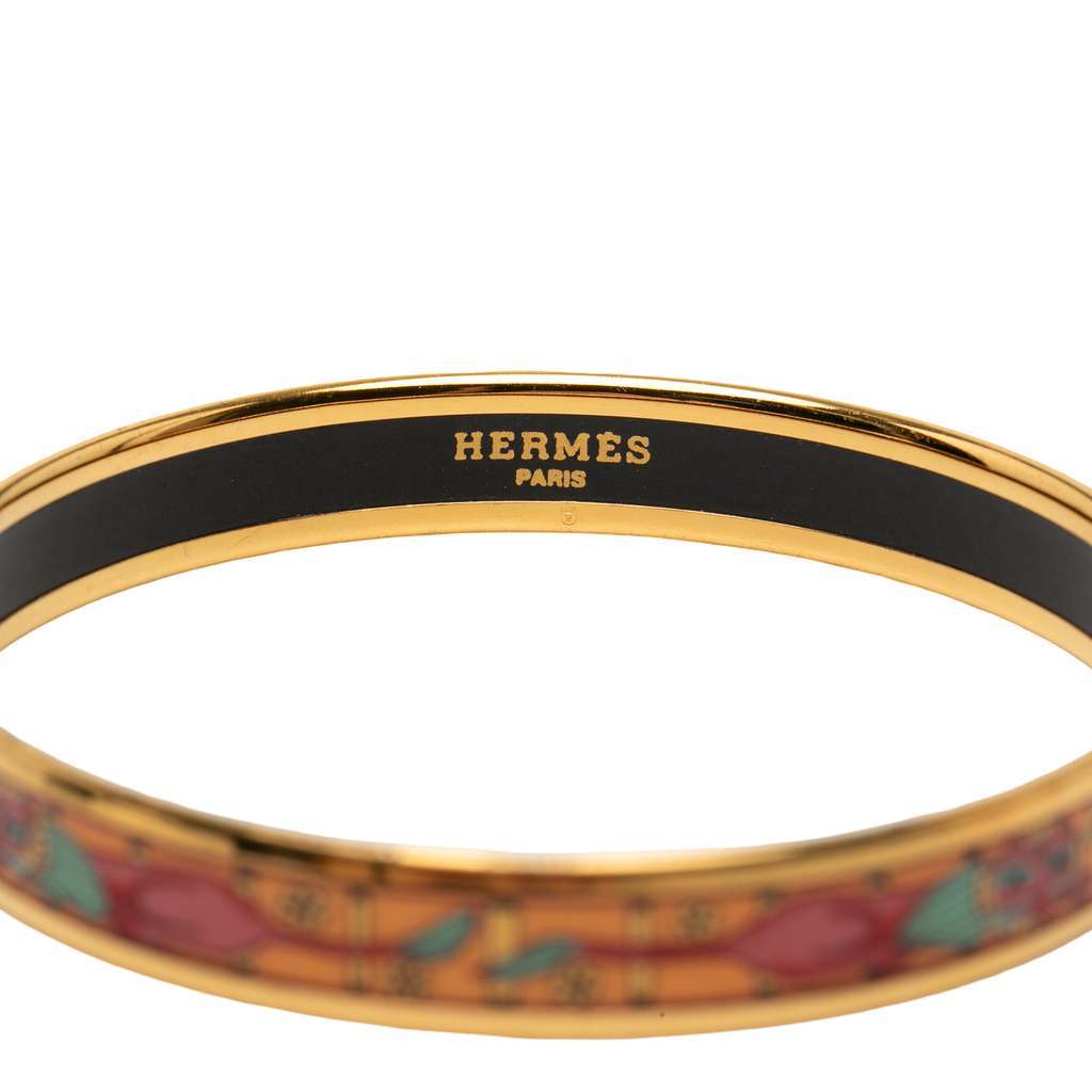 Hermès Narrow Animal Motif Enamel Bangle 62 Gold Very good condition - Box View