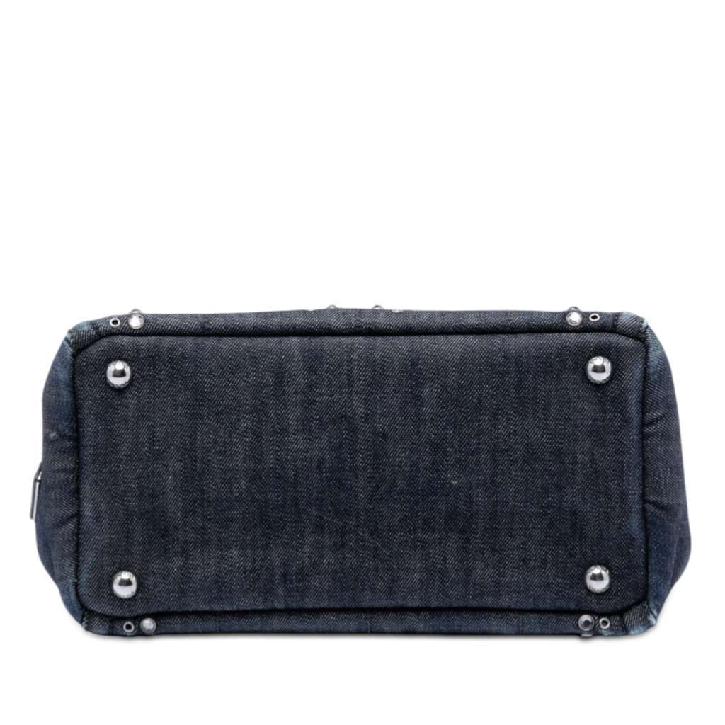 Prada Studded Denim Canapa Logo Satchel Grey Denim Very good condition - Inside View