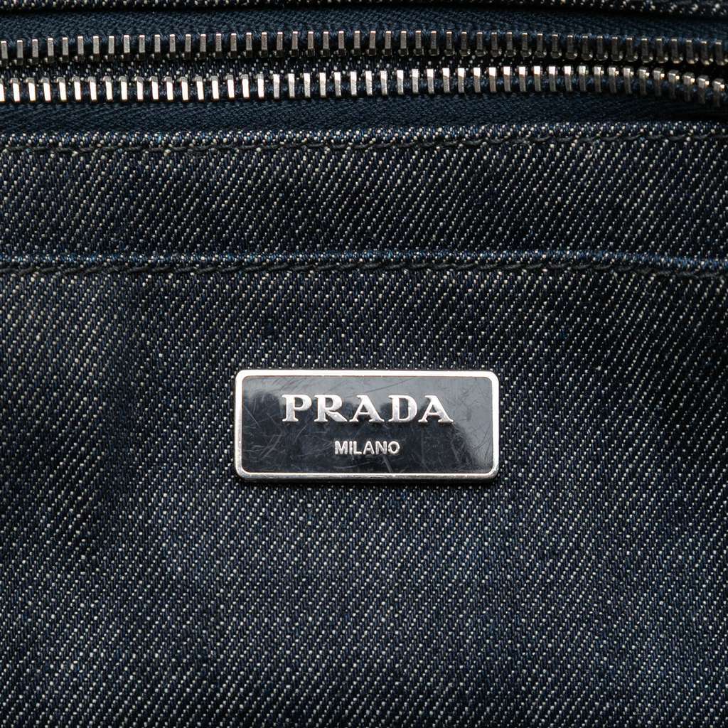 Prada Studded Denim Canapa Logo Satchel Grey Denim Very good condition - Box View
