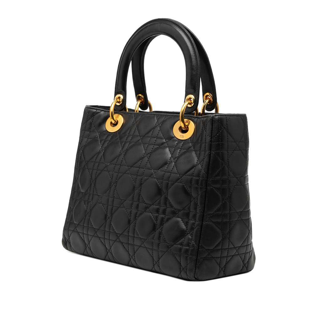 Dior Medium Lambskin Cannage Lady Dior Black Leather Very good condition - Back View