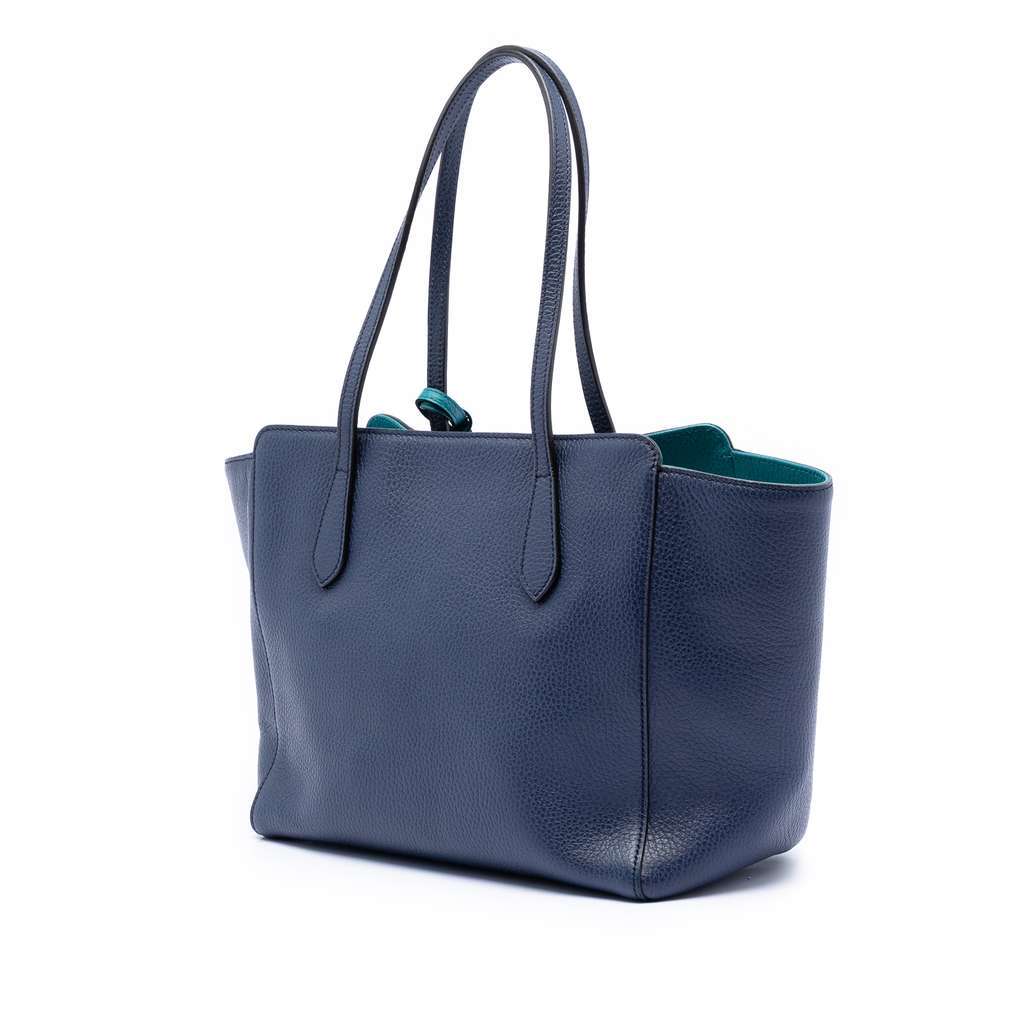 Gucci Medium Dollar Calfskin Swing Tote Blue Leather Very good condition - Back View