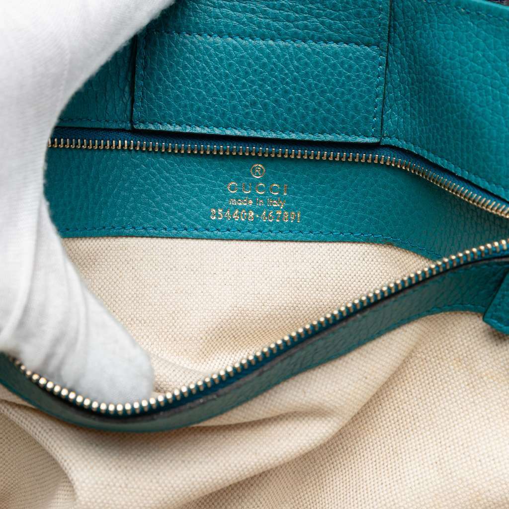 Gucci Medium Dollar Calfskin Swing Tote Blue Leather Very good condition - Box View