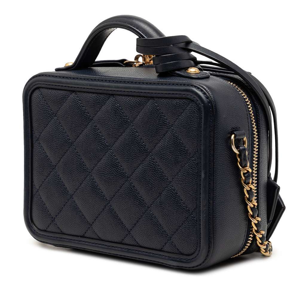 Chanel Small Caviar CC Filigree Vanity Case Blue Leather Very good condition - Back View
