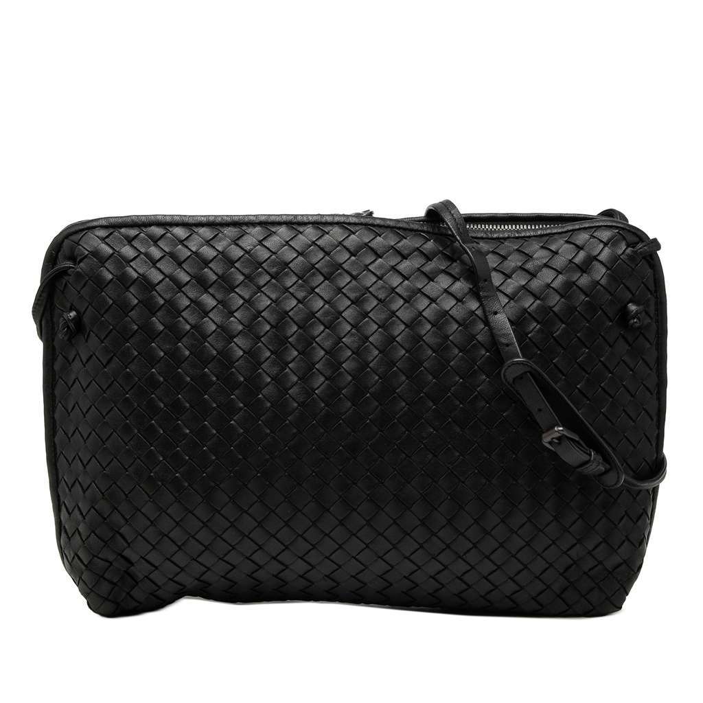 Bottega Veneta Large Nappa Intrecciato Nodini Crossbody Black Leather Very good condition - Front View