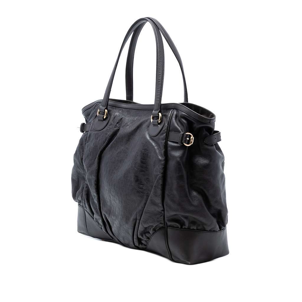 Gucci Embossed Leather Horsebit Full Moon Tote Black Leather Very good condition - Back View