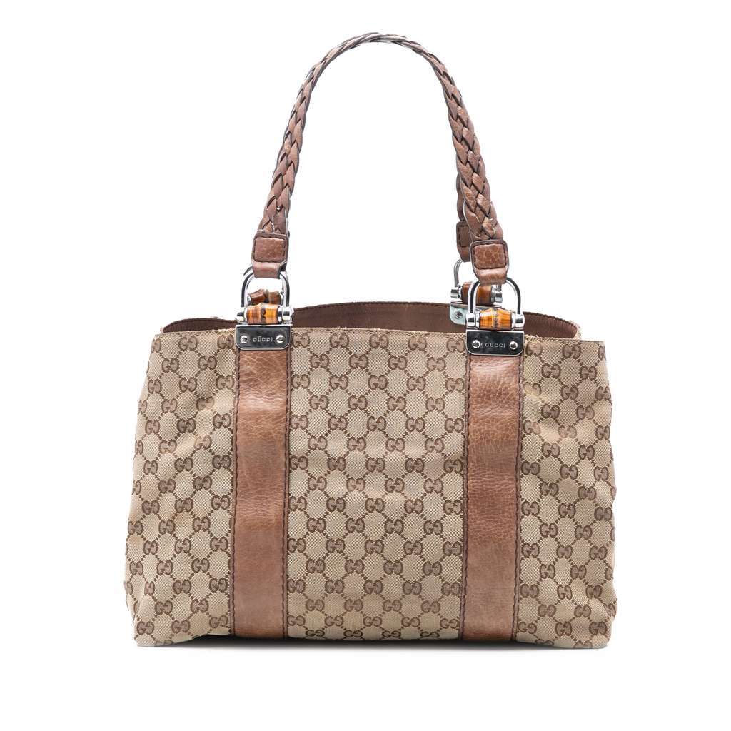 Gucci Medium GG Canvas Bamboo Libeccio Tote Beige Very good condition - Front View