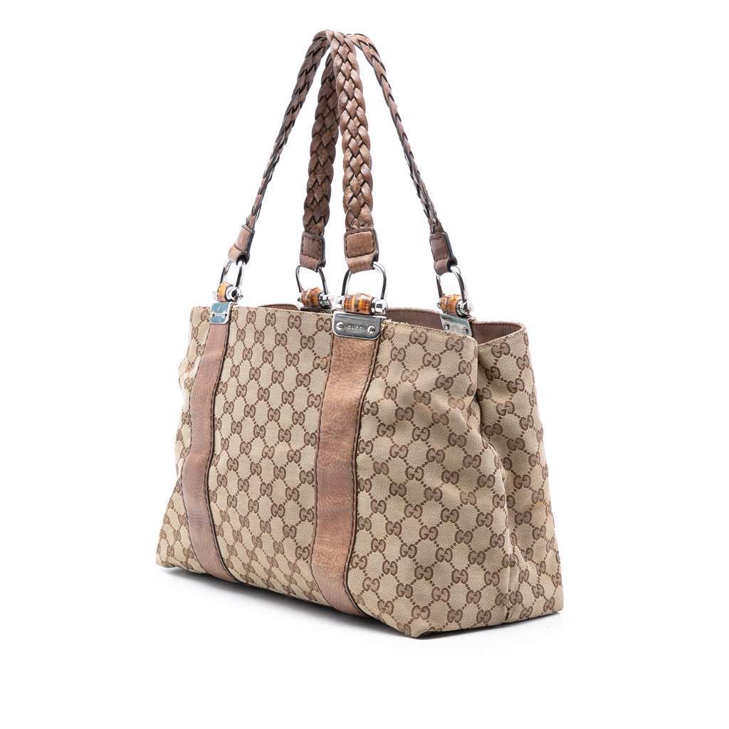 Gucci Medium GG Canvas Bamboo Libeccio Tote Beige Very good condition - Back View