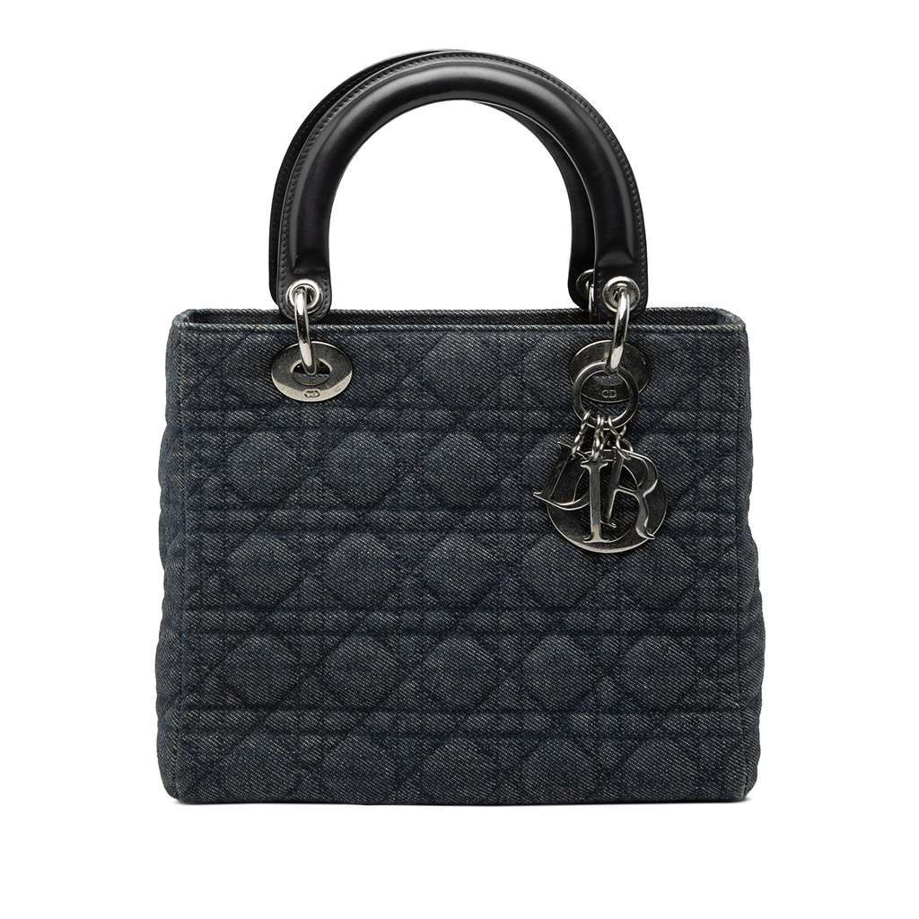 Dior Medium Denim Cannage Lady Dior Blue Denim Very good - Front View