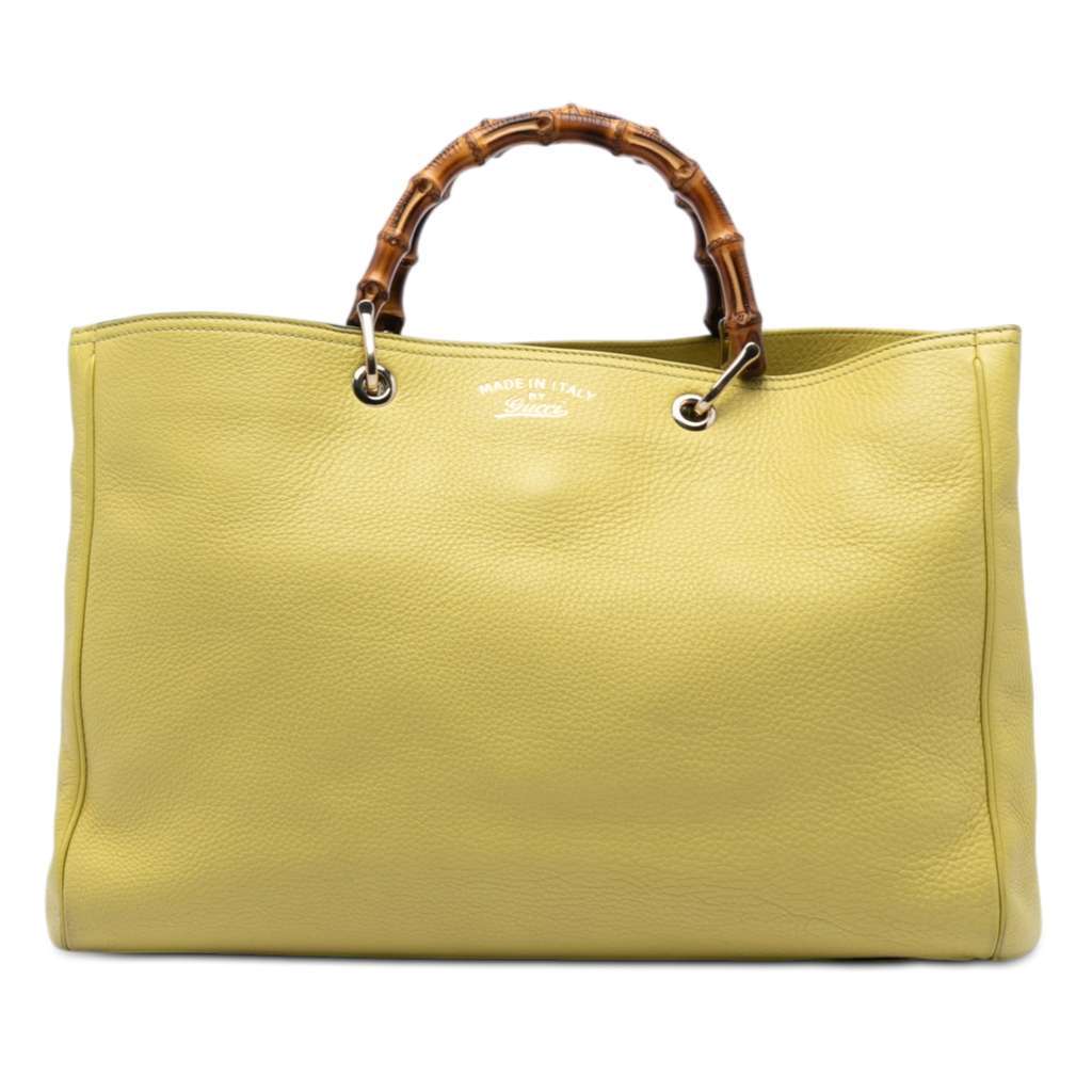 Gucci Large Calfskin Bamboo Shopper Satchel Yellow Leather Very good condition - Front View
