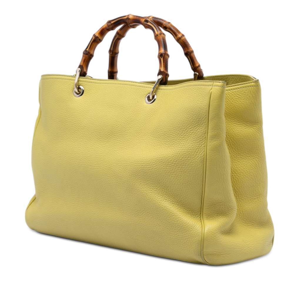 Gucci Large Calfskin Bamboo Shopper Satchel Yellow Leather Very good condition - Back View