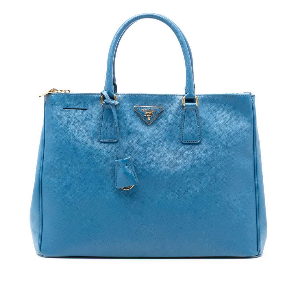 Prada Large Saffiano Lux Galleria Double Zip Satchel Blue Leather Very good condition - Front View