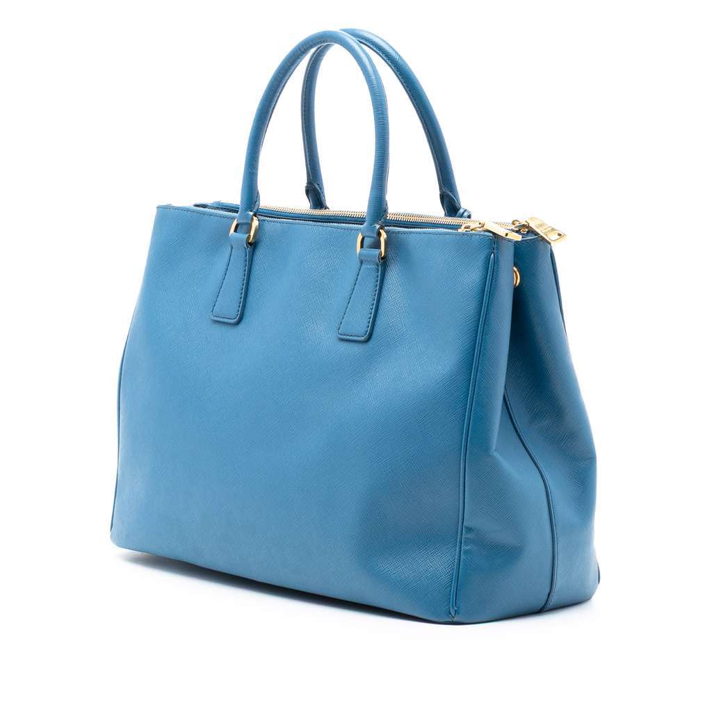 Prada Large Saffiano Lux Galleria Double Zip Satchel Blue Leather Very good condition - Back View