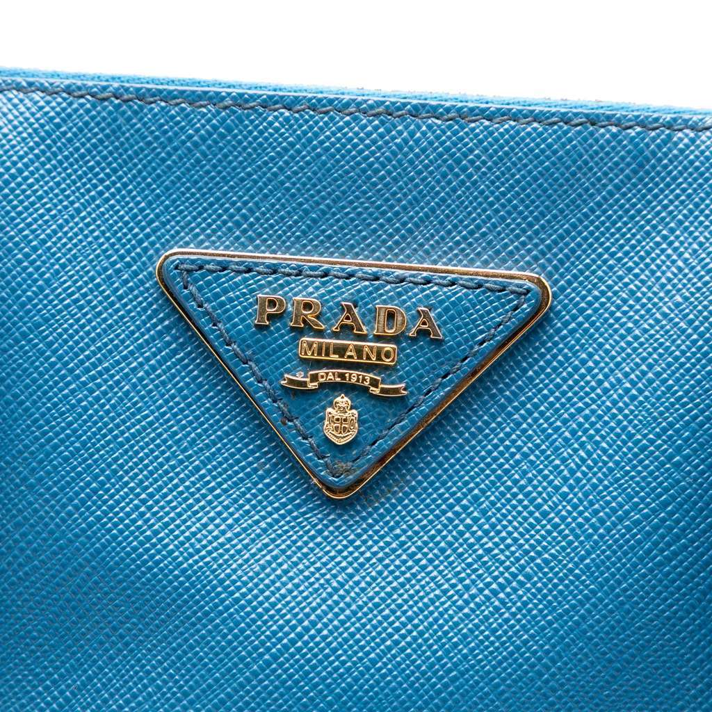 Prada Large Saffiano Lux Galleria Double Zip Satchel Blue Leather Very good condition - Box View