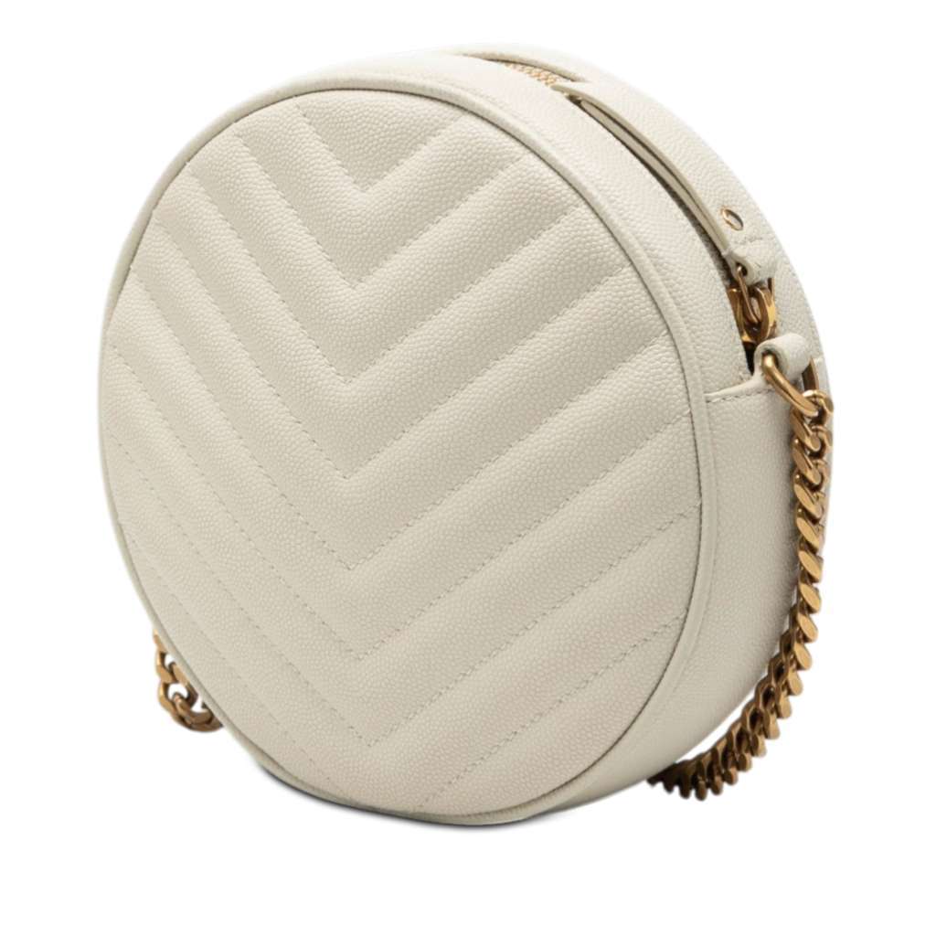 Saint Laurent Grain De Poudre Chevron Round Vinyle Camera Bag White Leather Very good condition - Back View