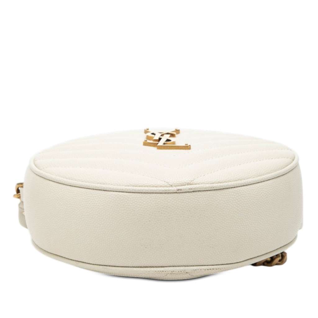 Saint Laurent Grain De Poudre Chevron Round Vinyle Camera Bag White Leather Very good condition - Inside View