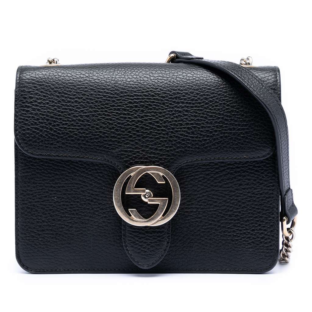 Gucci Small Dollar Calfskin Interlocking G Crossbody Black Leather Very good condition - Front View
