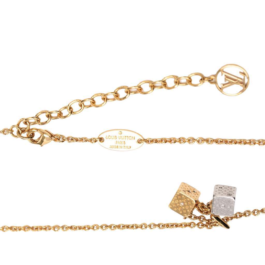 Louis Vuitton Gold Plated and Silver Plated Crystal Luckygram Game On Dice Pendant Necklace Gold Metal Very good condition - Box View