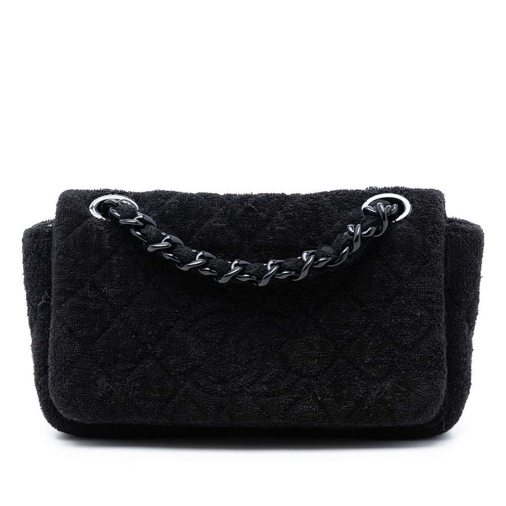 Chanel CC Quilted Terry Cloth Flap Black Cotton Very good condition - Front View
