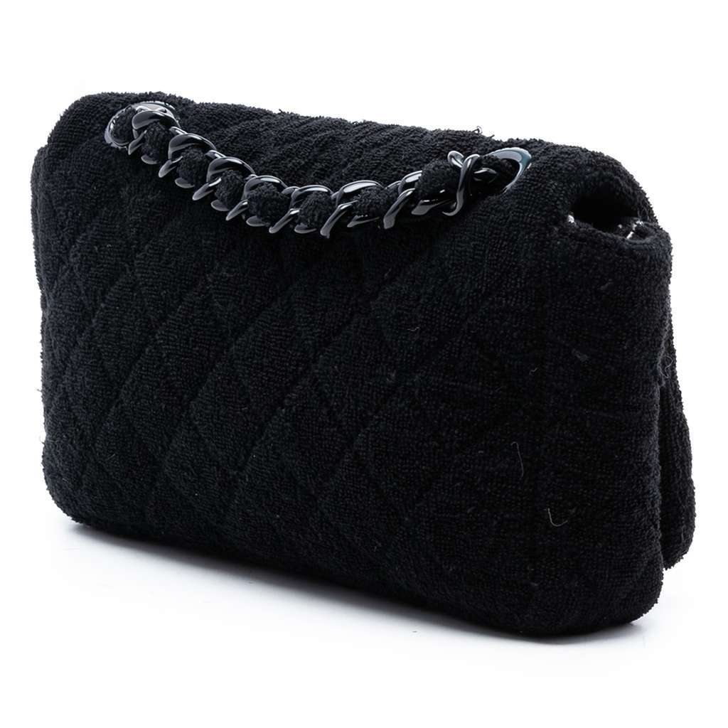 Chanel CC Quilted Terry Cloth Flap Black Cotton Very good condition - Back View