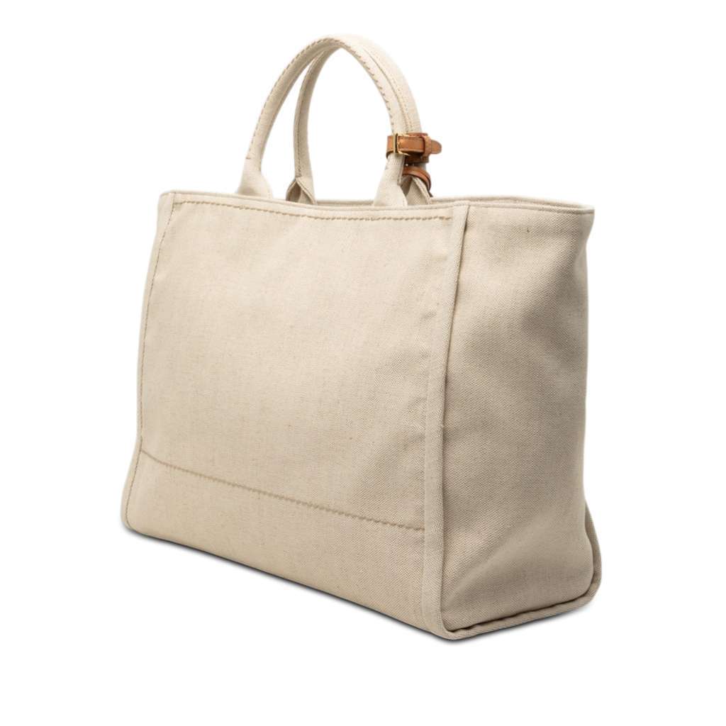 Prada Large Linen and Vitello Logo Tote Beige Very good condition - Back View