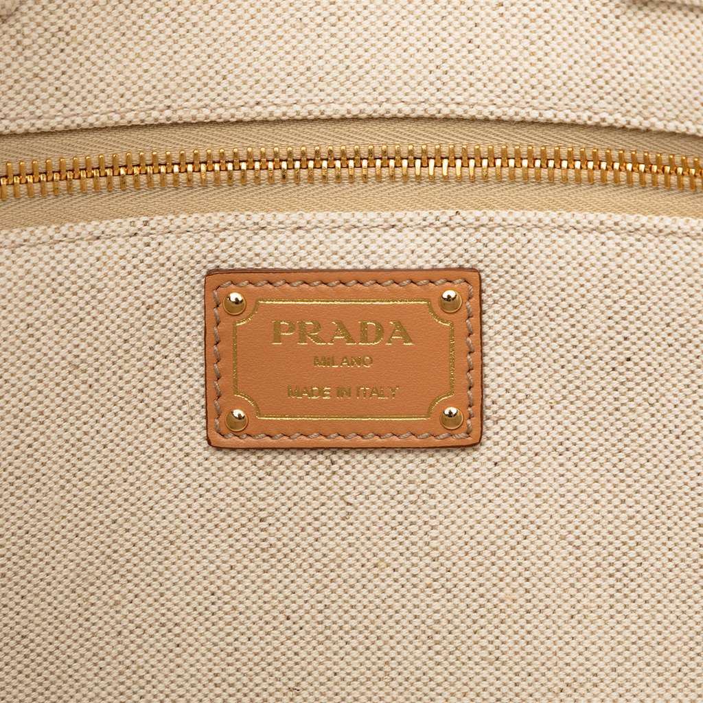 Prada Large Linen and Vitello Logo Tote Beige Very good condition - Box View