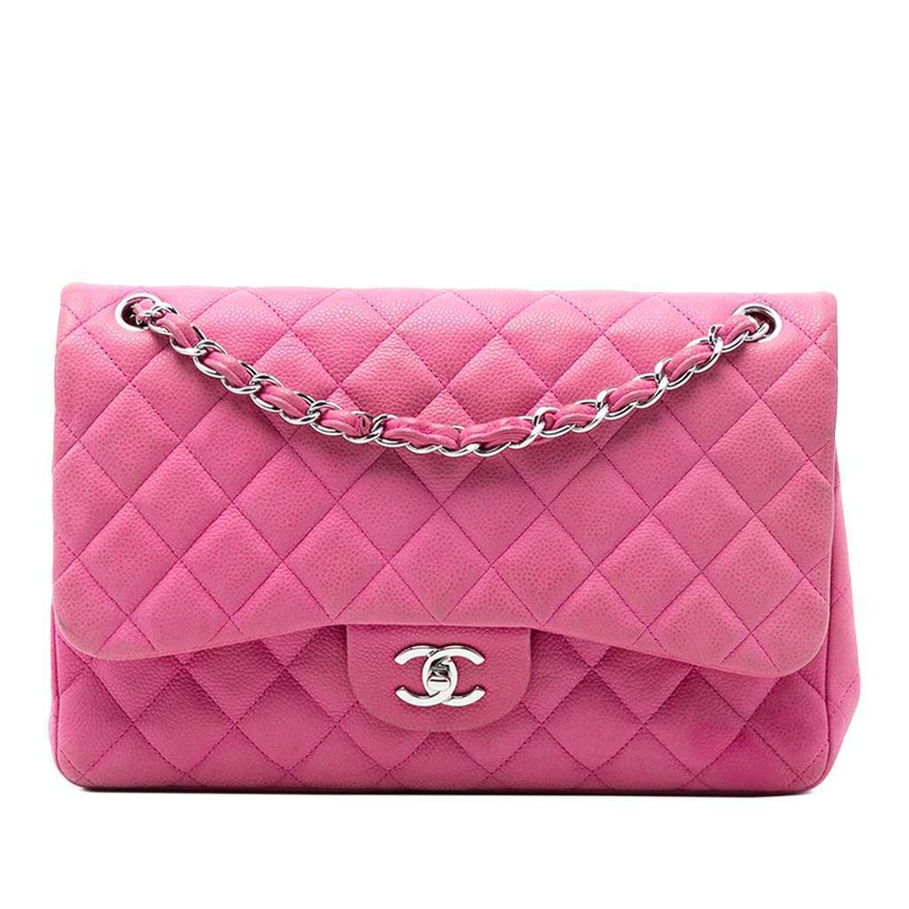Chanel Jumbo Classic Caviar Double Flap Pink Leather Good - Front View