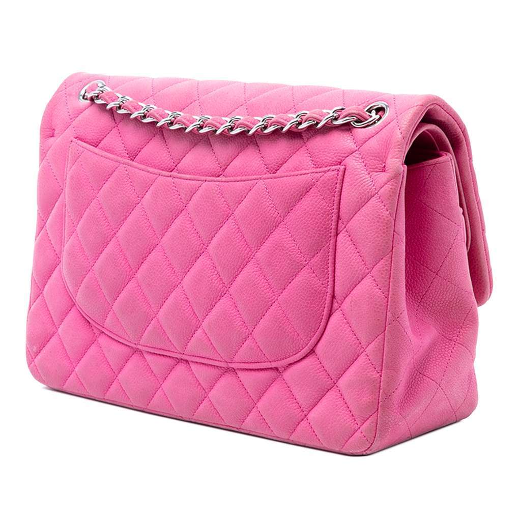 Chanel Jumbo Classic Caviar Double Flap Pink Leather Good - Back View