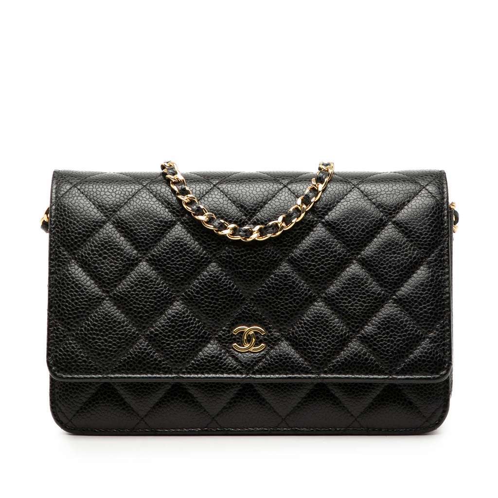 Chanel CC Quilted Caviar Wallet on Chain Black Leather Very good condition - Front View