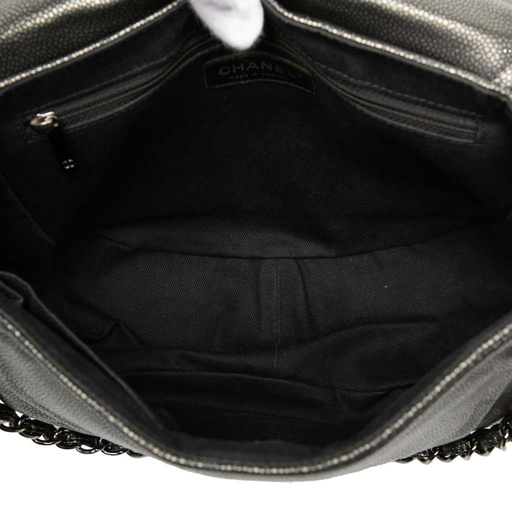 Chanel Large Metallic Caviar Half Moon Flap Grey Leather Very good condition - Model View