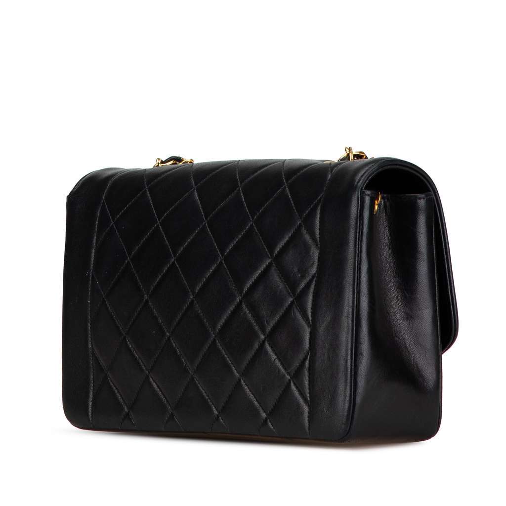 Chanel Medium Lambskin Diana Flap Black Leather Very good condition - Back View