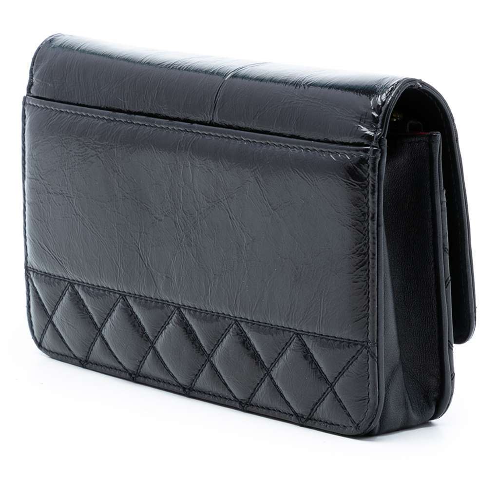 Chanel CC Quilted Shiny Aged Calfskin Wallet On Chain Black Leather Very good condition - Back View