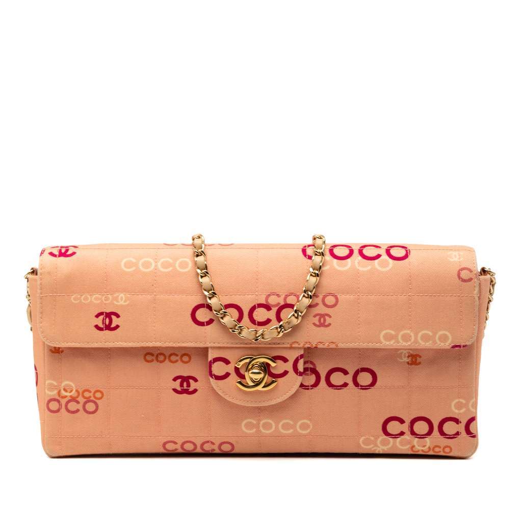 Chanel CC Chocolate Bar Canvas Logo East West Flap Pink Canvas Good condition - Front View